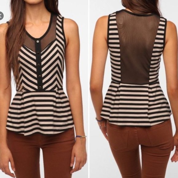 Urban Outfitters Tops - NWT Urban Outfitters stripe mesh sleeveless peplum